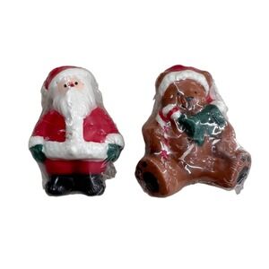 Ganz Christmas Candles Santa Claus Teddy Bear Set Small Red Brown Kids Toy Decor